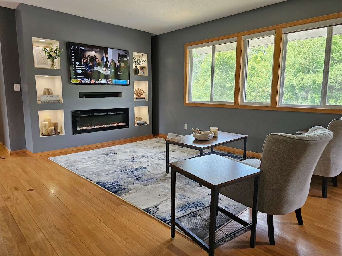 Sunlit, home-like living room